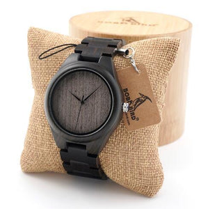 BOBO BIRD Mens Black Ebony Wooden Watches Wood Links Causal Quartz Wrist Watch in Gift Box custom logo