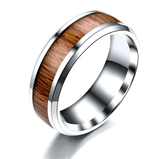 New Arrival Jewelry Men's Rings 8MM Stainless Steel Wood Grain Ring Vintage Titanium Steel Ring